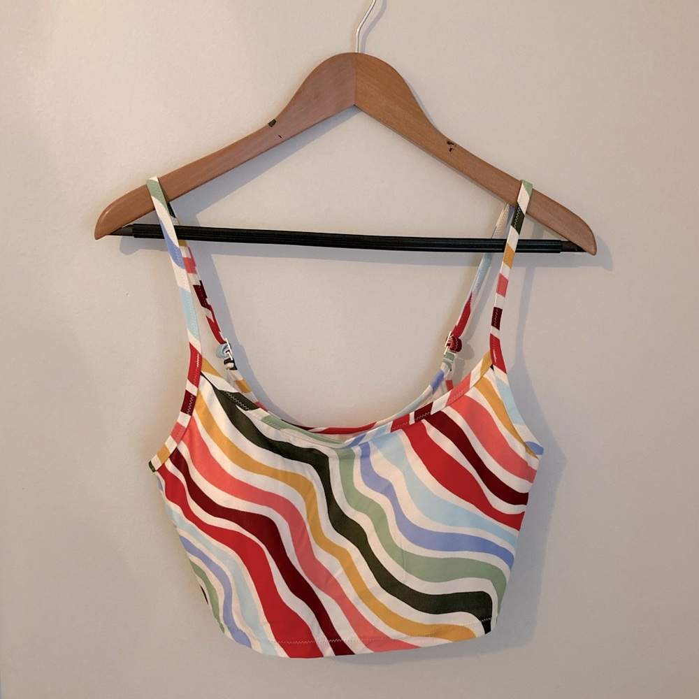 Aerie Longline Retro Wave Print Scoop Bikini Top